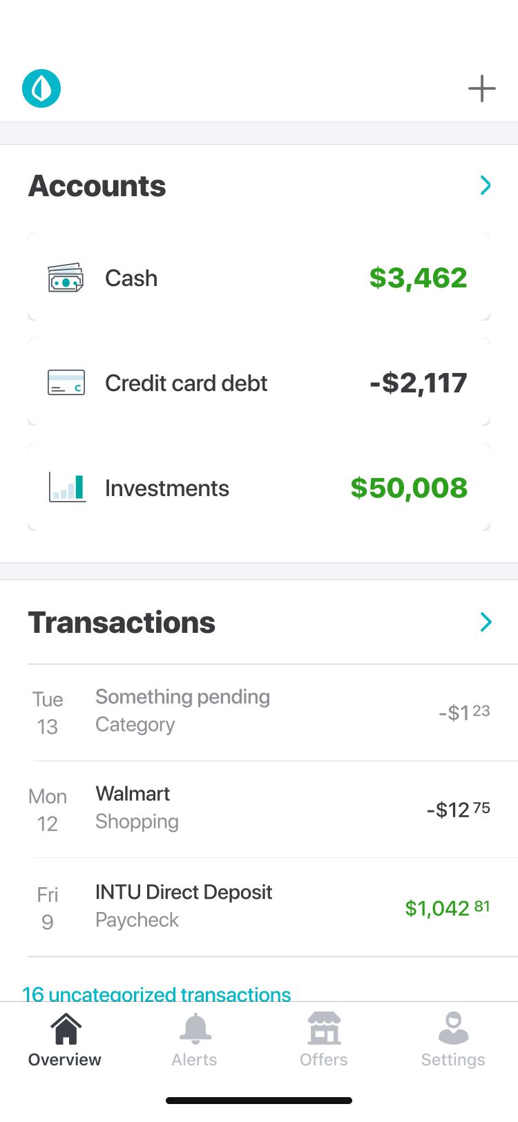 Overview from: Accounts and transactions list screen