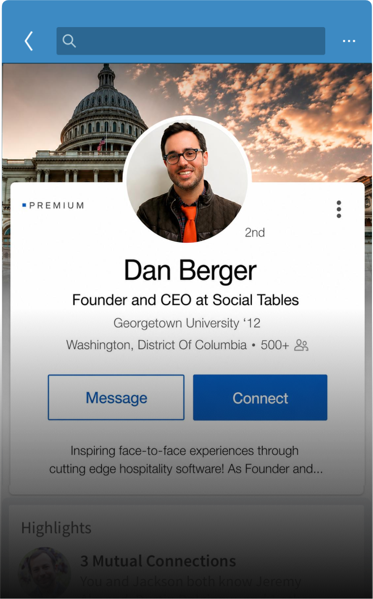 TO: Redesigned LinkedIn mobile profile, organized around what a viewer needs to quickly understand and act on